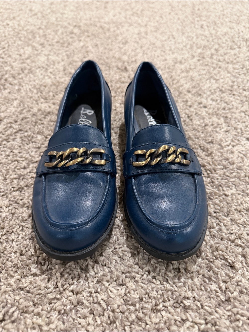 Bellini Navy Loafers with Gold Chain Trim